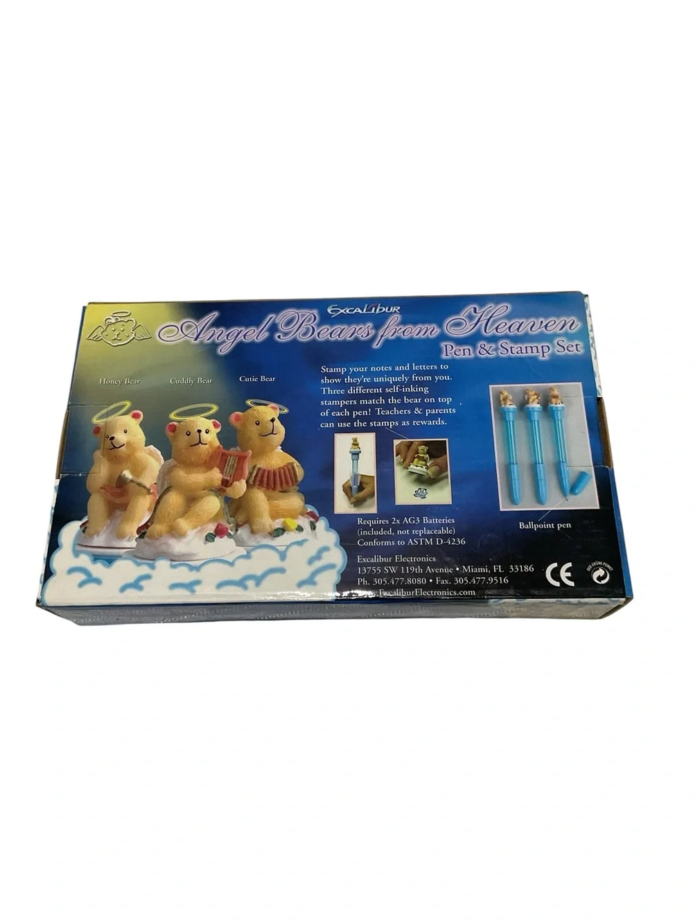 Excalibur Angel Bears From Heaven Pen & Stamp Set NOS Light Up Pens Gift Set